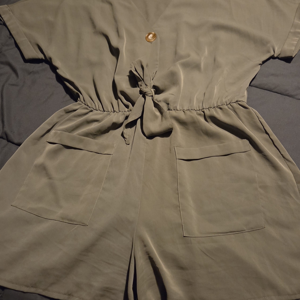 Olive Green Button-Up Romper